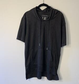 Fried Denim Short Sleeve Hoodie Medium Microsuede Black Kangaroo Pocket
